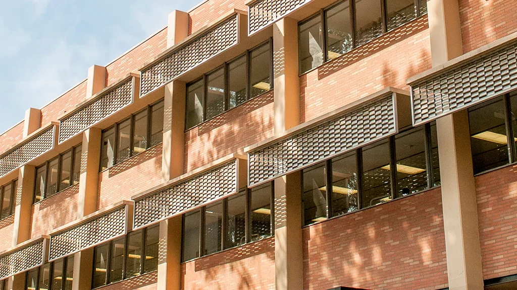 The upper part of the UCLA School of Dentistry building