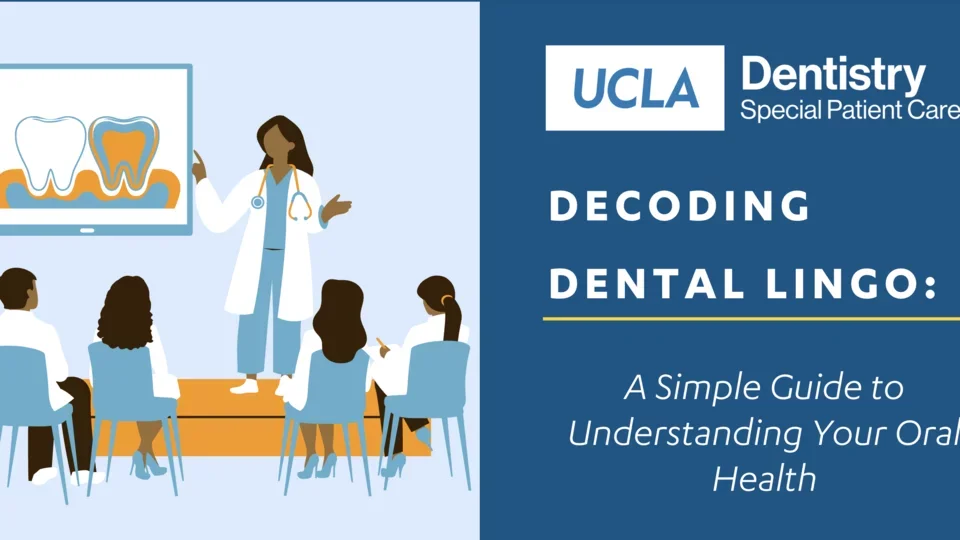 Cartoon of dental students learning from teaching dentist about dental terms