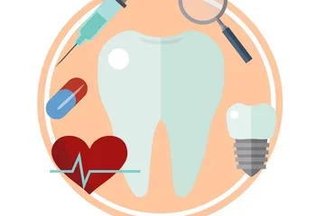 tooth graphic surrounded by small dental symbols