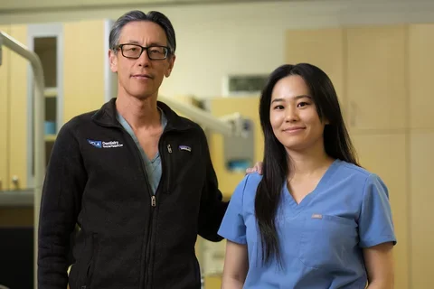 Two people in dentistry clinic