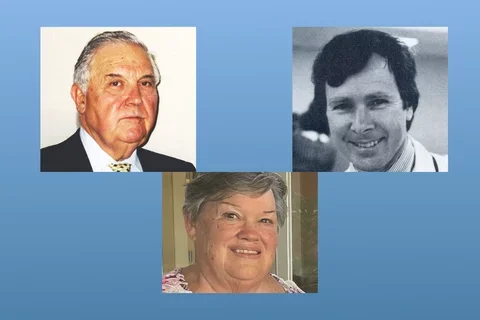 Three headshots on blue background