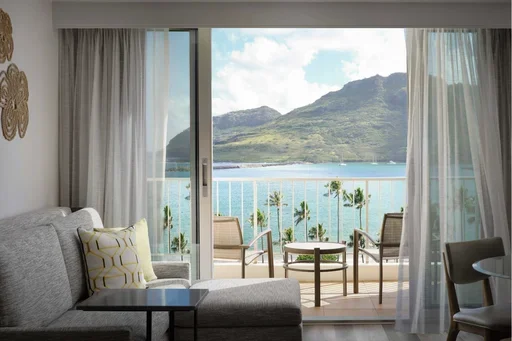 Hotel balcony overlooking the ocean.