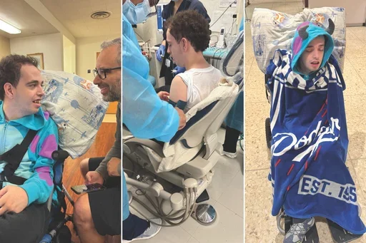 Three images of Andrew before, during and after care.