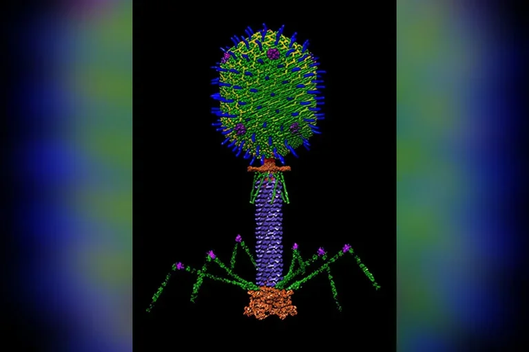 T4 bacteriophage on black background