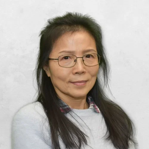 Chungyu	Chang has long dark hair and is wearing glasses