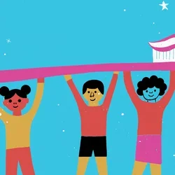 Illustration of three kids with a toothbrush