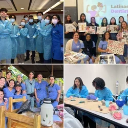 collage of four photos, all containing people in dental scrubs