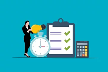 management graphic woman with time money symbols