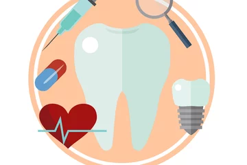tooth graphic surrounded by small dental symbols