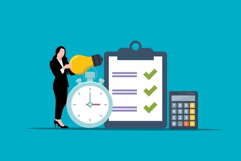 management graphic woman with time money symbols