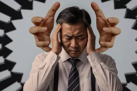 stress headache man hands to head